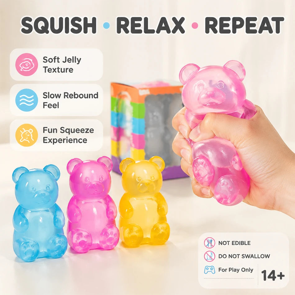 Squishy Gummy Bear Squeeze Fidget Toy Soft Jelly Slow Rising TPR Sensory Stress Relief Anti Anxiety Desk Decor Adults Party Gift
